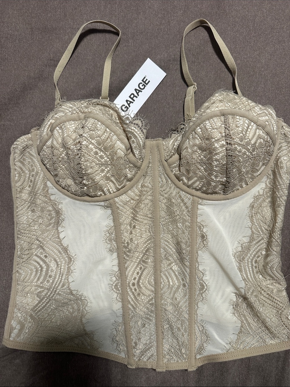 Garage Lace Longline Bustier in Nude